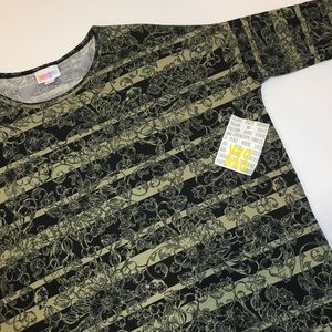 XXS LuLaRoe Irma Tunic Black Tan Floral Striped
